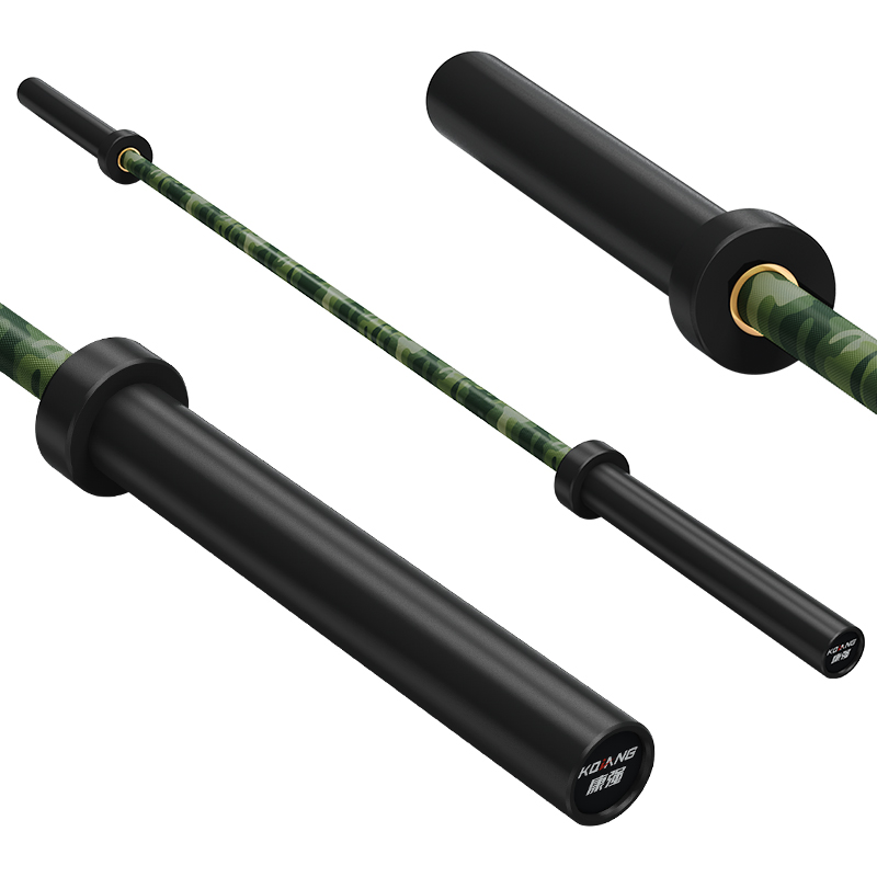 333体育杠铃杆硬铬陶瓷镀黑彩色男士女士举重训练杆八轴承2.2M奥杆 E15迷彩绿承重1500LB